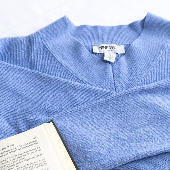 Nine West Ribbed Knit V-Neck Sweater - Blue - Picture 10 of 12